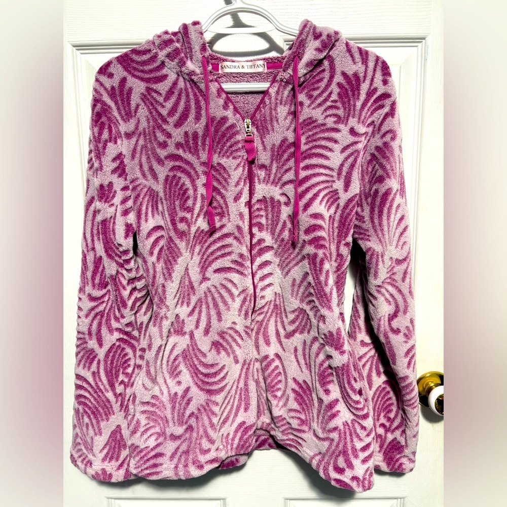 Sandra and Tiffany Pink Patterned Zip Up Teddy Hoodie SM